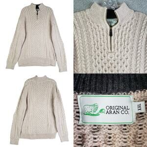 Original Aran Co Sweater Mens XXL Cable Knit Quarter Zip Pullover Merino Wool